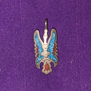 Vintage Sterling Turquoise Phoenix Pendant